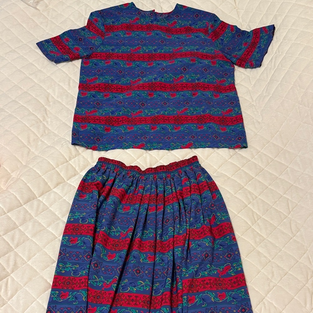 Grandma Core Vintage Patterned Top and Skirt Set